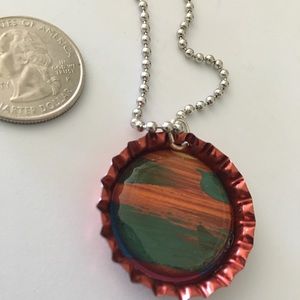OOAK‎ pink bottlecap pendant